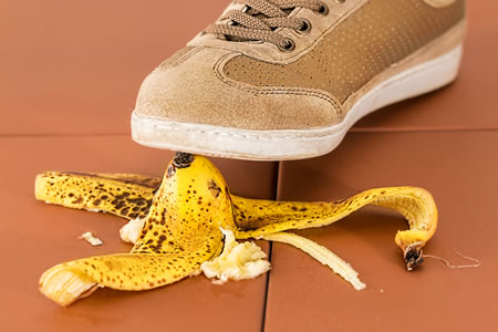 Stepping on banana peel